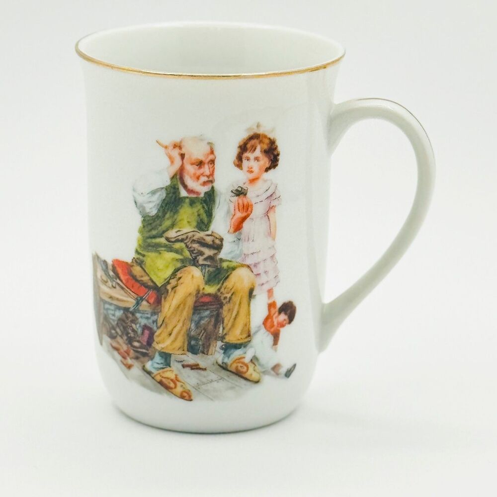 1986 Norman Rockwell The Cobbler Coffee Mug Museum Collections Porcelain Japan